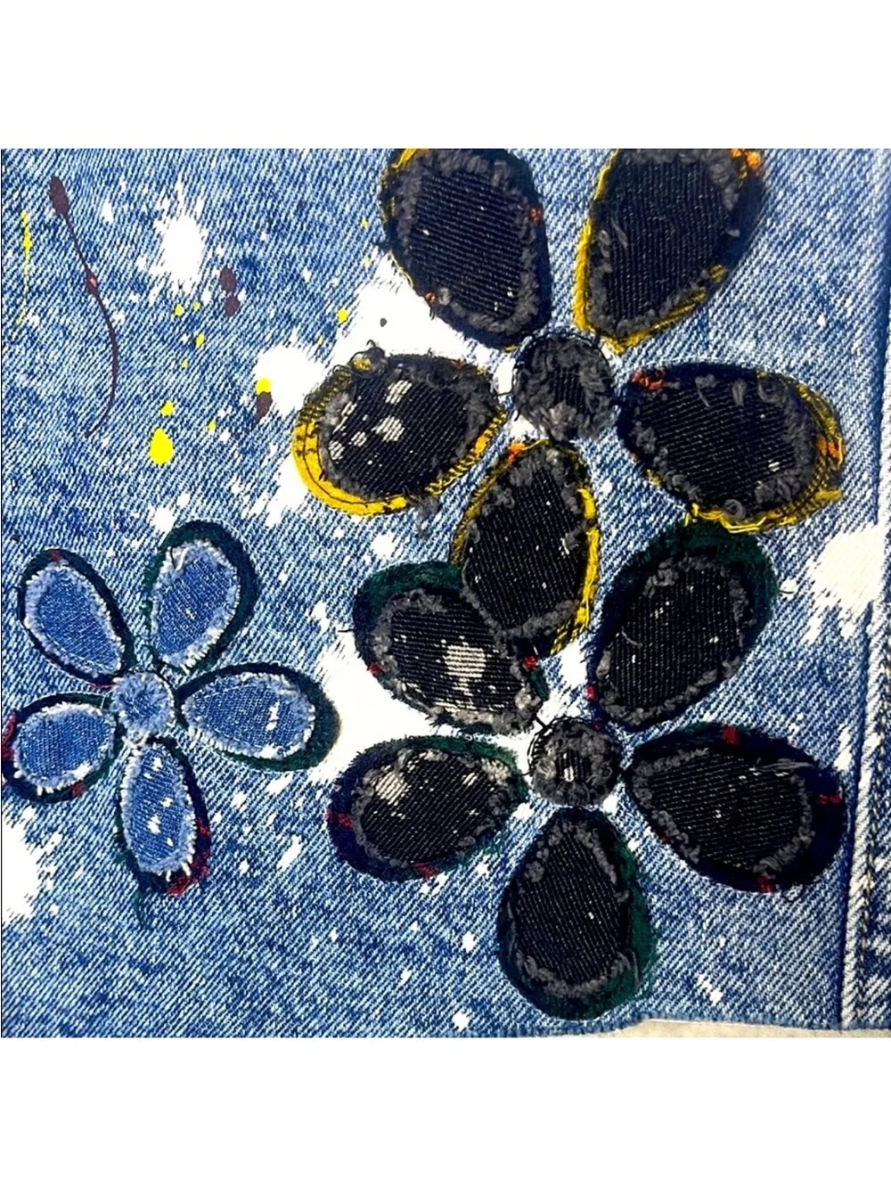 Oli & Hali Blue Jean Shorts with Distressed Hem and Floral Design. Like new.